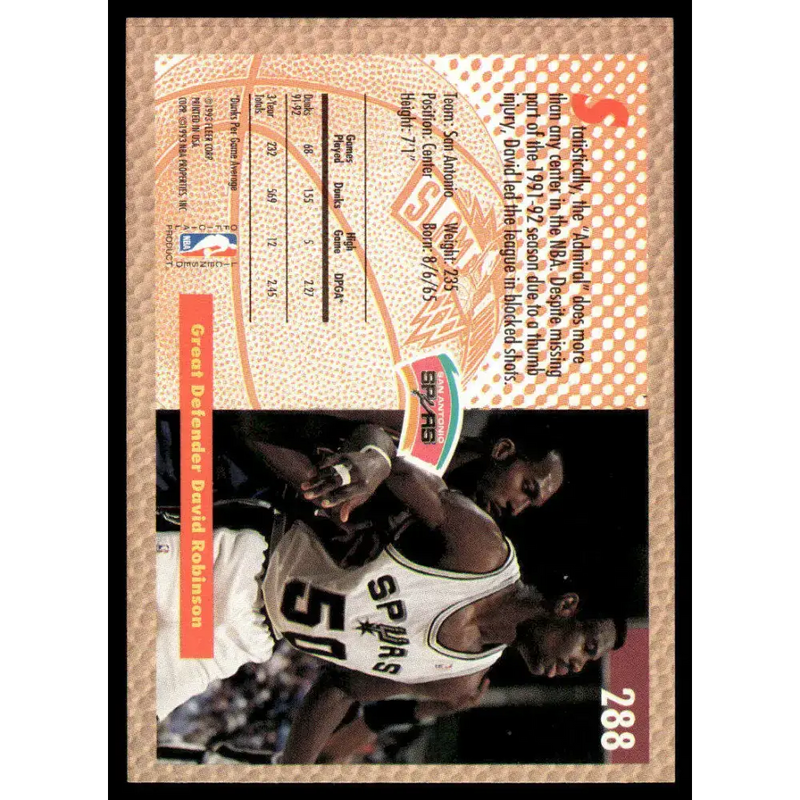1992 Fleer #288 David Robinson NM/MT San Antonio Spurs Basketball Card - Basketball Card Single