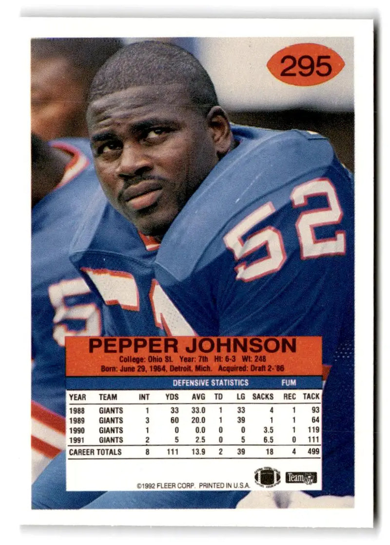 1992 Fleer #295 Pepper Johnson - Football Card Single