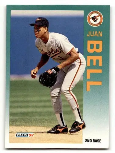 Original gloss Juan Bell Baltimore baseball card from 1992 Fleer #3 Bell Baltimore Orioles