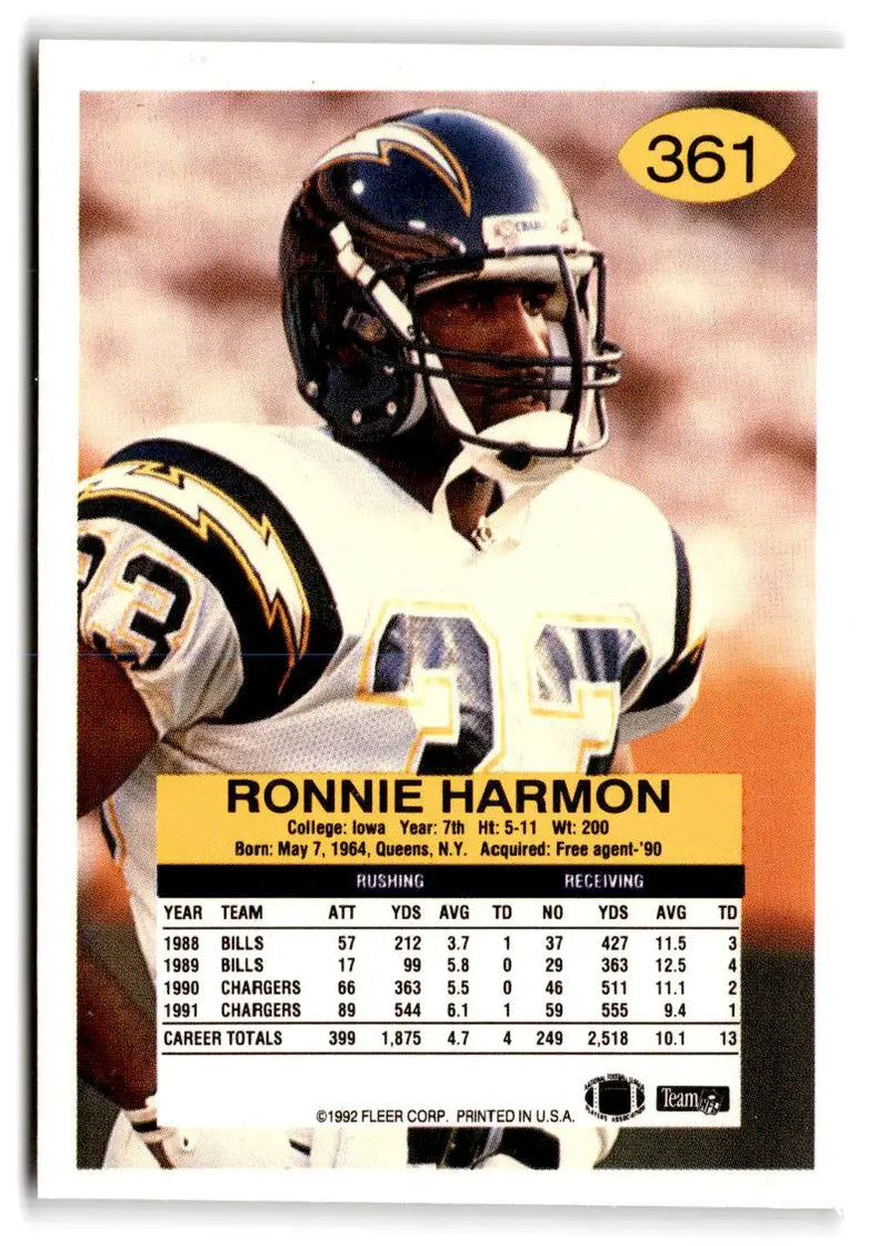 1992 Fleer #361 Ronnie Harmon - Football Card Single