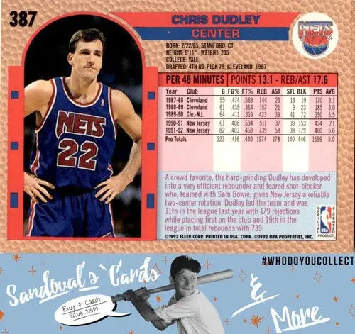 1992 Fleer #387 Chris Dudley ID:45755 - Basketball Card Single