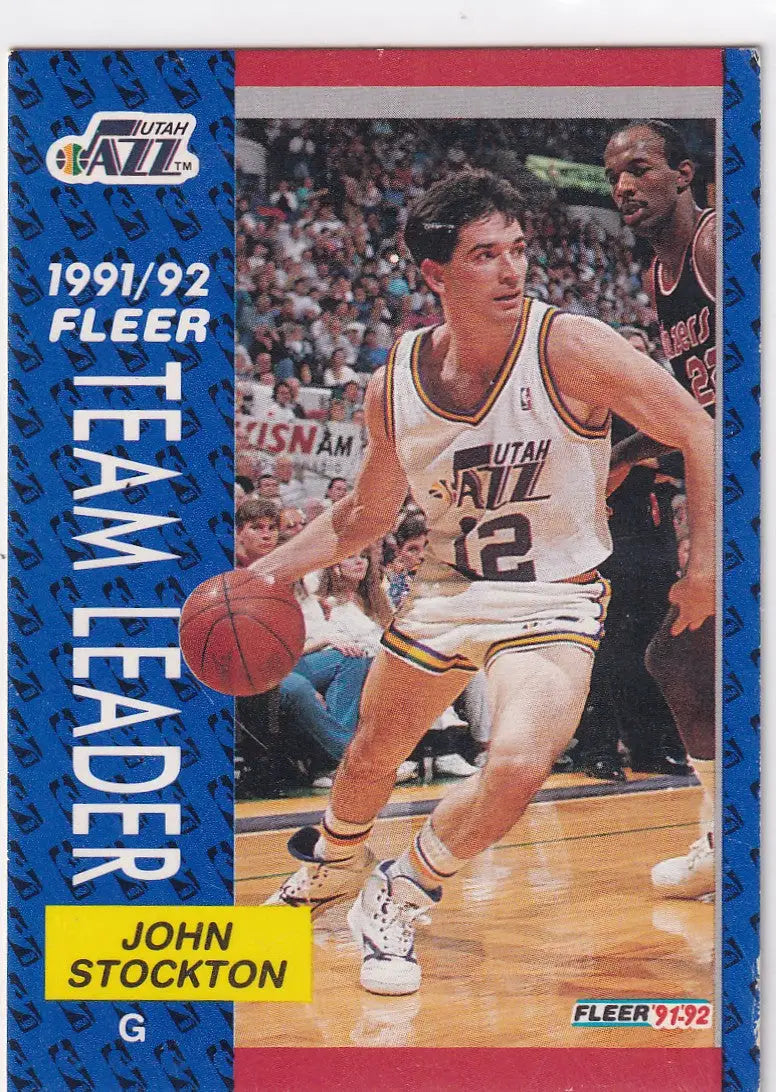 1992 FLEER #397 JOHN STOCKTON TEAM LEADER- UTAH JAZZ - Basketball Card Single