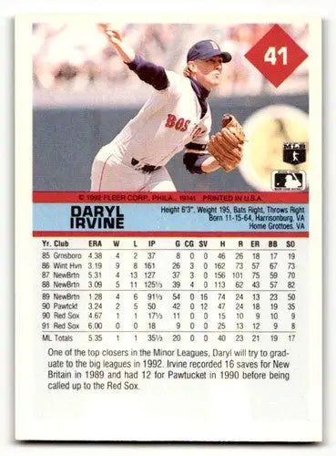 Original gloss baseball card of Daryl Irvine Boston Red Sox player in NM condition
