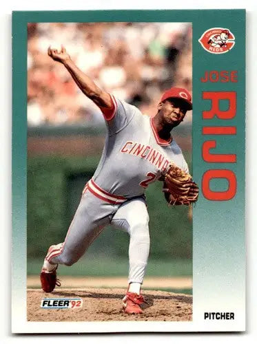 Original gloss 1992 Fleer Jose Rijo Cincinnati Reds baseball card close-up view