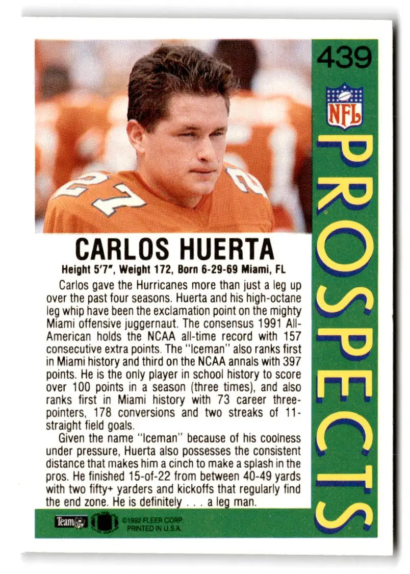 1992 Fleer #439 Carlos Huerta - Football Card Single