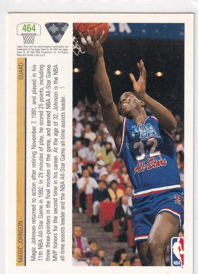 1992 FLEER #464 MAGIC JOHNSON WEST ALL STAR- LOS ANGELES LAKERS - Basketball Card Single