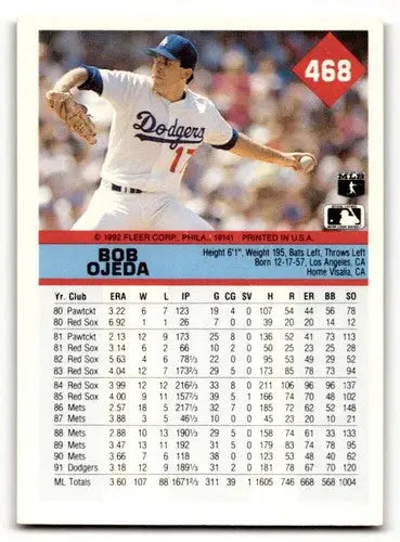 Original gloss Bob Ojeda baseball card featuring Bob Ojeda Los Angeles Dodgers player