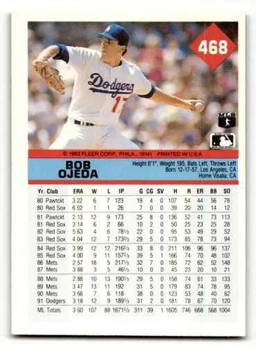 Original gloss Bob Ojeda baseball card featuring Bob Ojeda Los Angeles Dodgers player