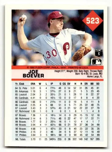Joe Boever Philadelphia Phillies baseball card from 1992 Fleer #523 for collection
