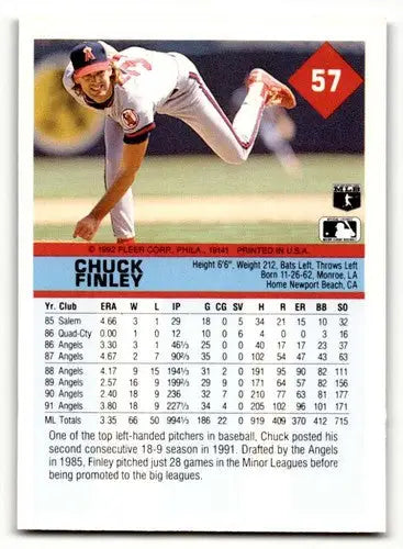 1992 Fleer #57 Chuck Finley California Angels Baseball Cards EX/NM ID:64409 - Baseball Card Single