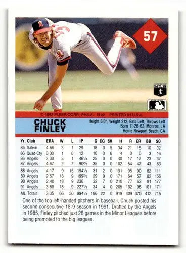 1992 Fleer #57 Chuck Finley California Angels Baseball Cards NM Near ID:64408 - Baseball Card Single