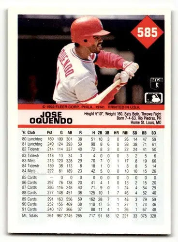 1992 Fleer Jose Oquendo Cardinals baseball card with original gloss display image