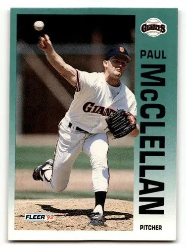 Original gloss of Paul McClellan San Francisco Giants baseball card from 1992 Fleer