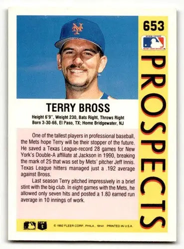 1992 Fleer #653 Terry Bross New York Mets Baseball Cards EX/NM ID:56084 - Baseball Card Single