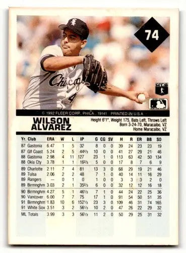 1992 Fleer #74 Wilson Alvarez Chicago White Sox Baseball Cards EX/NM ID:56068 - Baseball Card Single