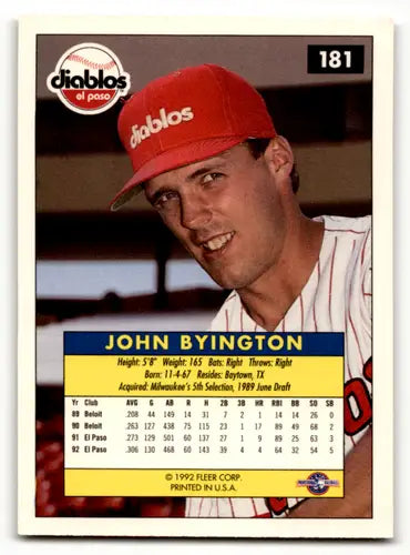 1992 Fleer Excel Minor #181 John Byington NM Near Mint ID:59777 - Baseball Card Single