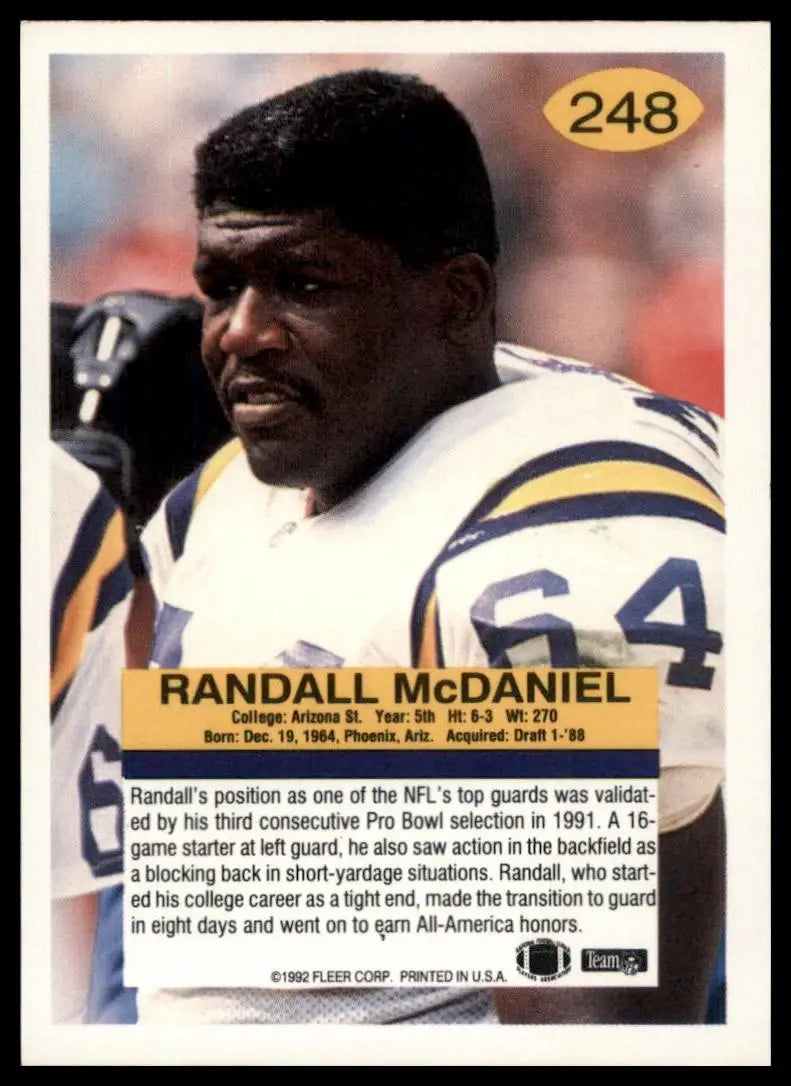 1992 Fleer Randall McDaniel #248 Minnesota Vikings Football Card NFL Sports - Football Card Single
