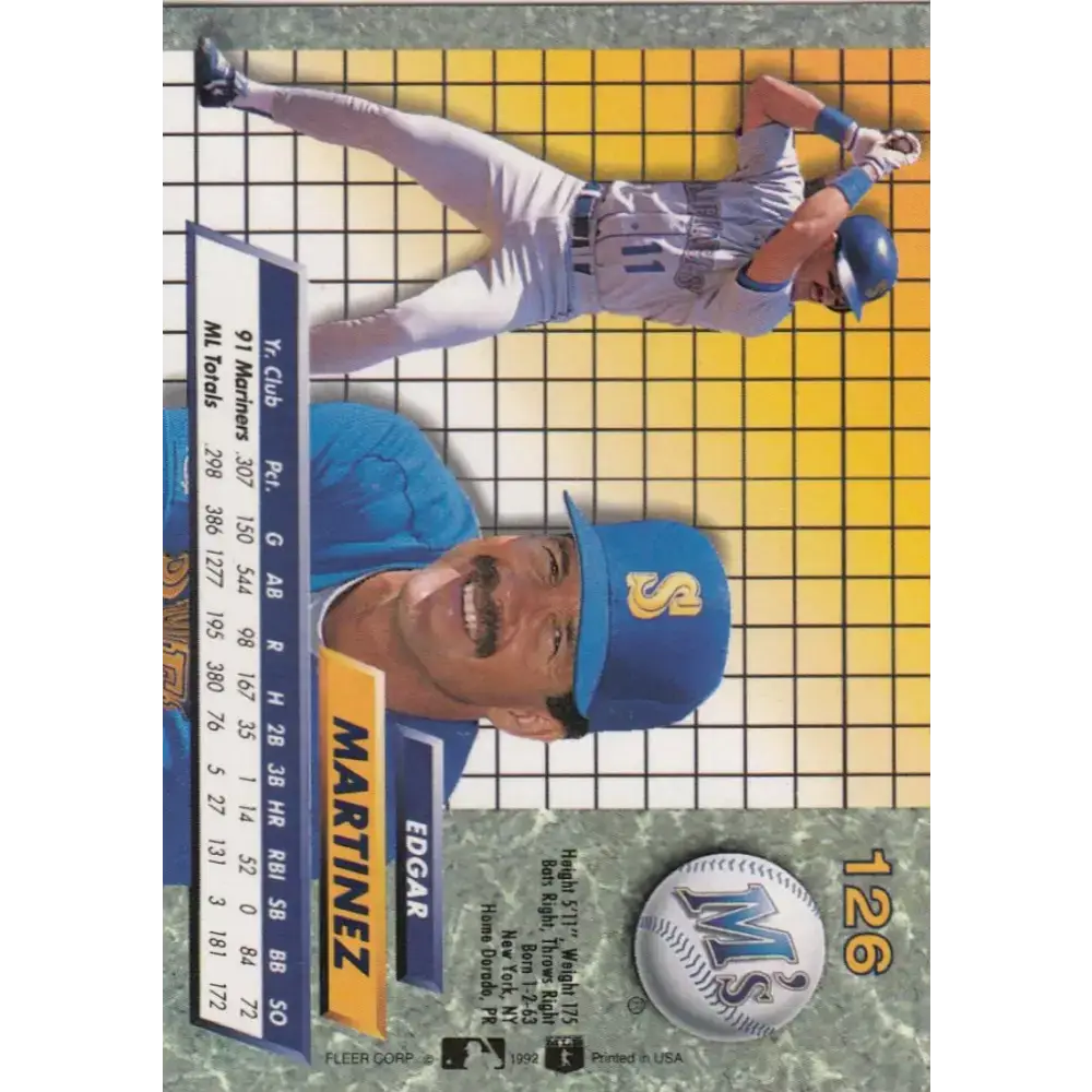 1992 Fleer Ultra #126 Edgar Martinez NM-MT Seattle Mariners Baseball Card - Baseball Card Single