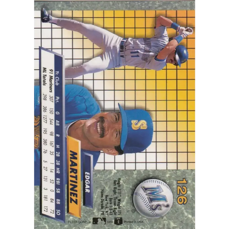 1992 Fleer Ultra #126 Edgar Martinez NM-MT Seattle Mariners Baseball Card - Baseball Card Single