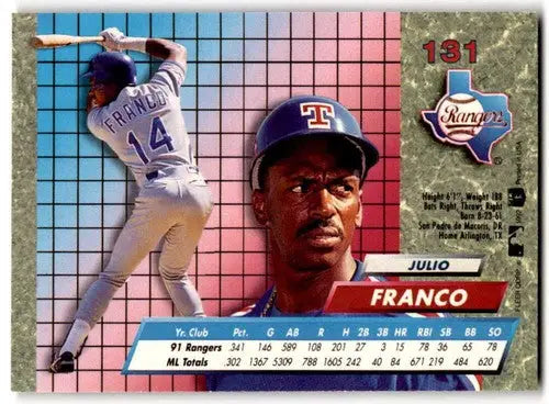 Original gloss Fleer Ultra Julio Franco baseball card from 1992 Rangers series