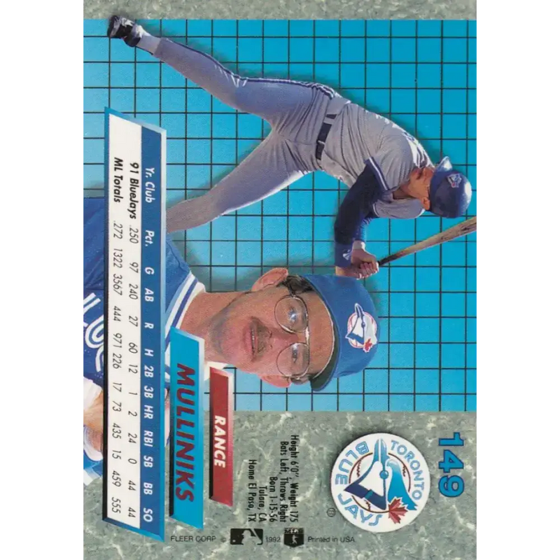 1992 Fleer Ultra #149 Rance Mulliniks NM-MT Toronto Blue Jays Baseball Card - Baseball Card Single