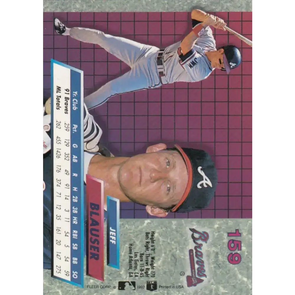 1992 Fleer Ultra #159 Jeff Blauser NM-MT Atlanta Braves Baseball Card - Baseball Card Single