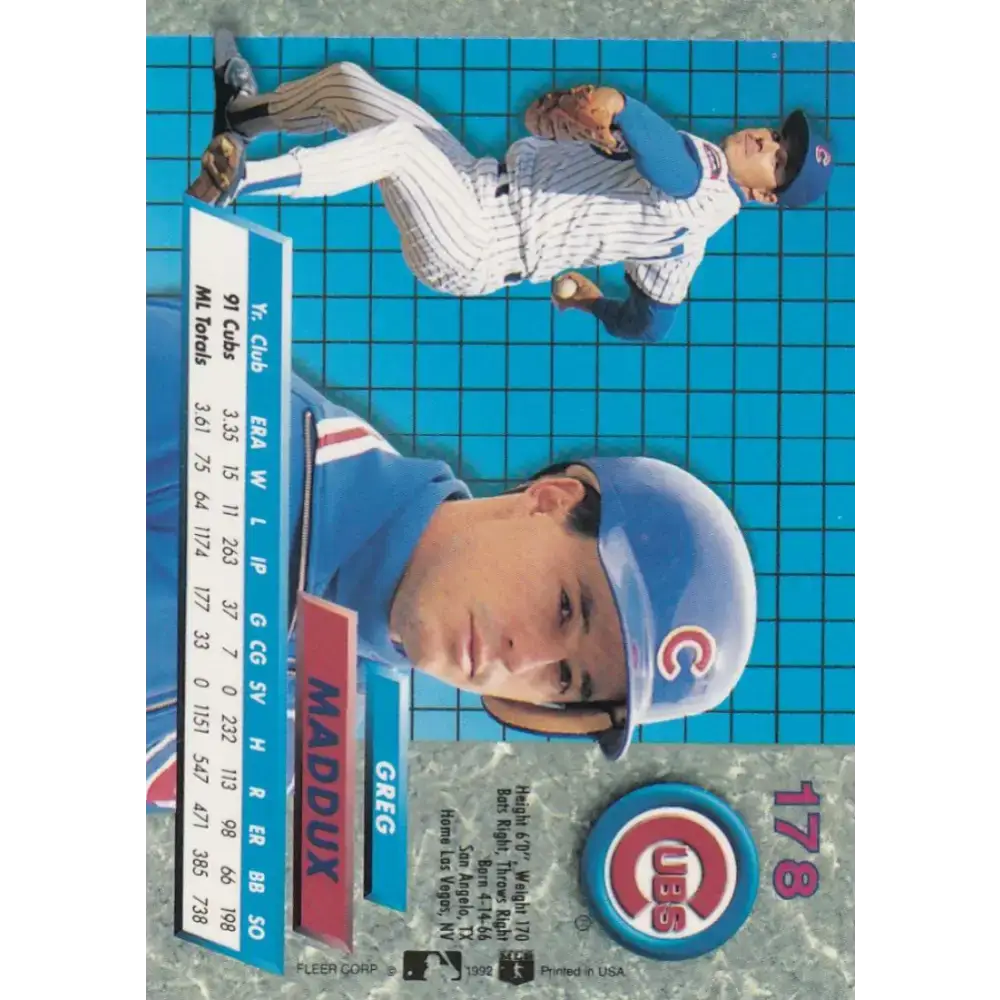 1992 Fleer Ultra #178 Greg Maddux NM-MT Chicago Cubs Baseball Card - Baseball Card Single