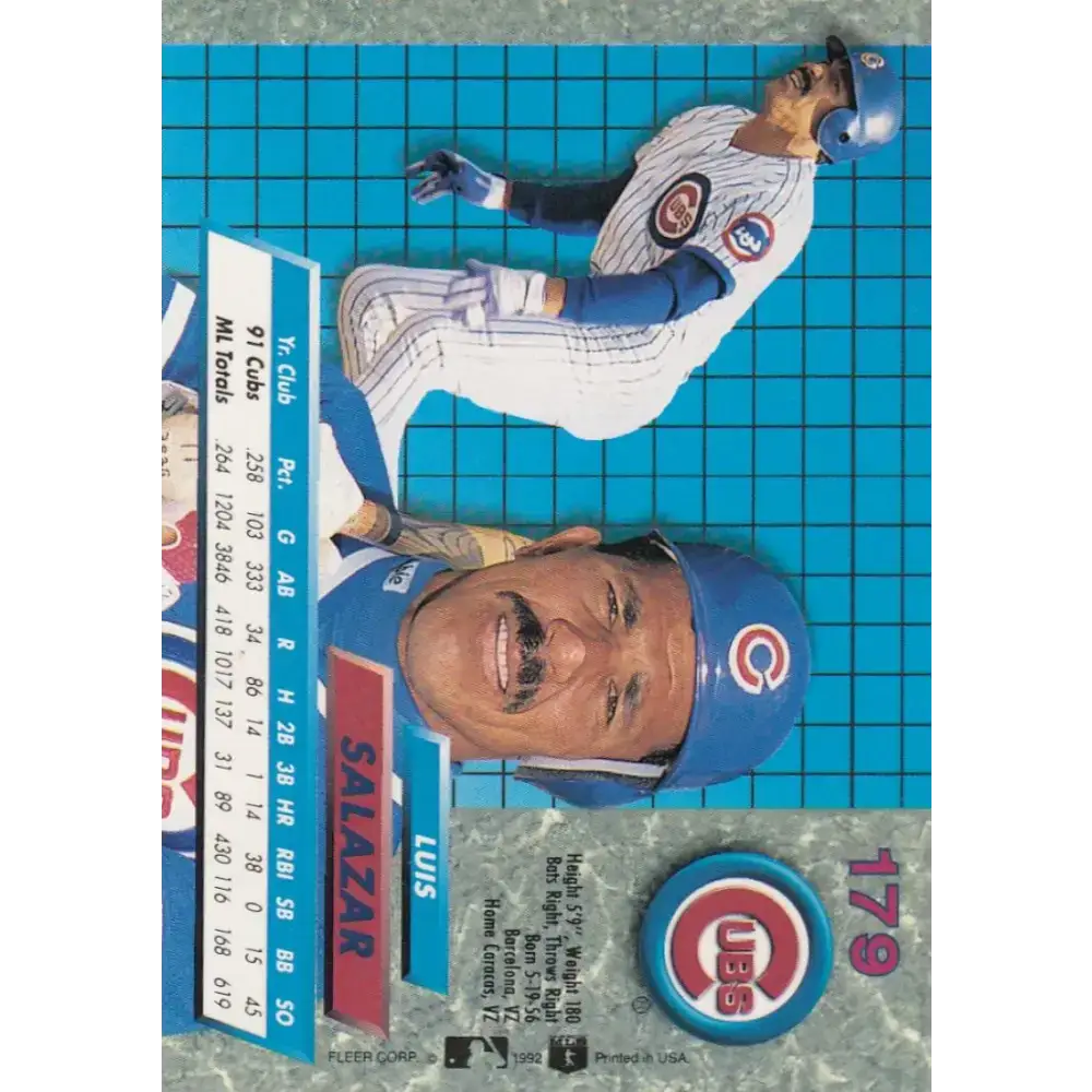 1992 Fleer Ultra #179 Luis Salazar NM-MT Chicago Cubs Baseball Card - Baseball Card Single