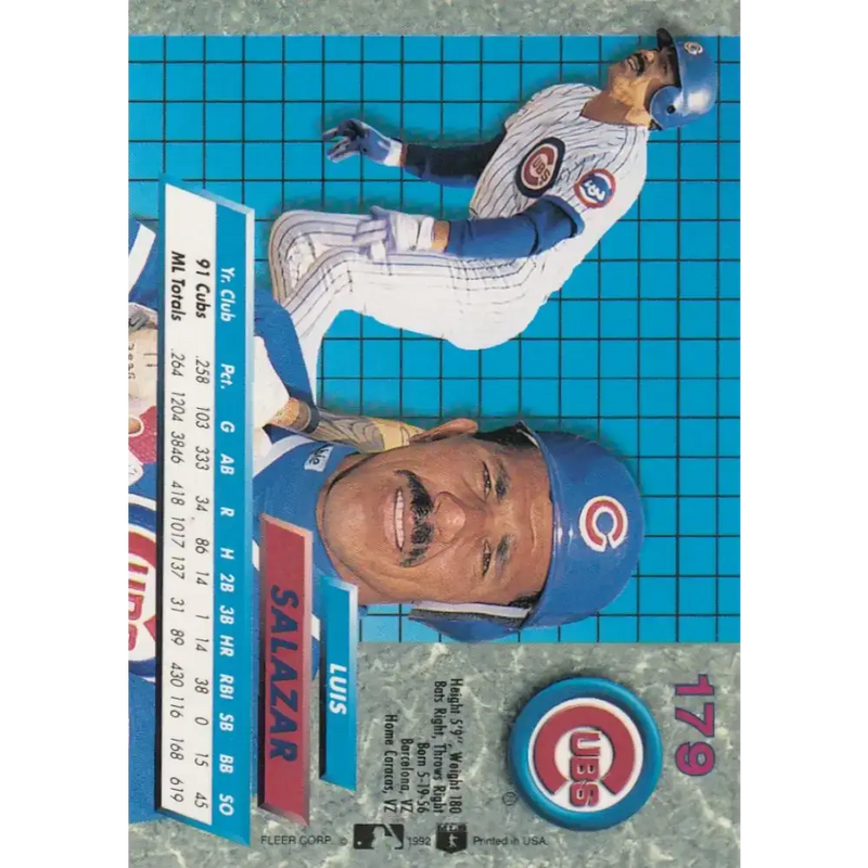 1992 Fleer Ultra #179 Luis Salazar NM-MT Chicago Cubs Baseball Card - Baseball Card Single