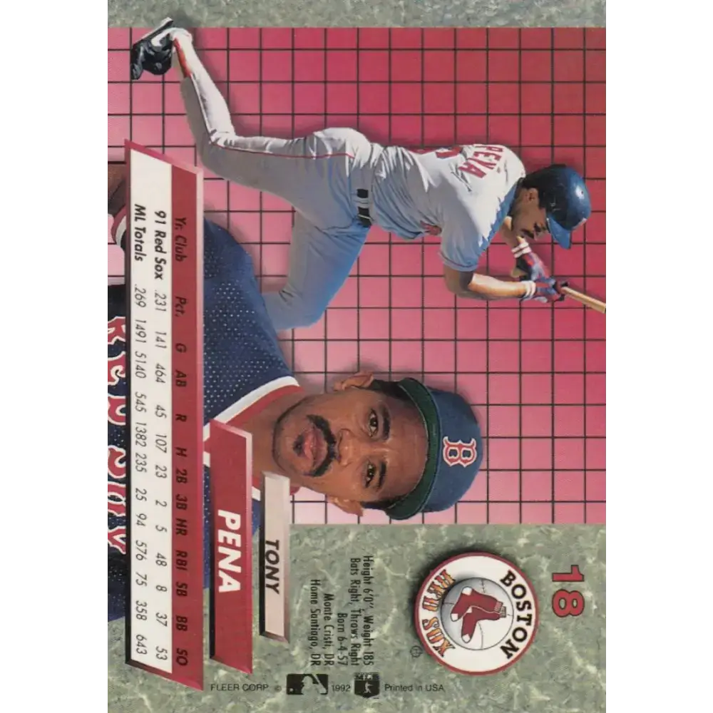 1992 Fleer Ultra #18 Tony Pena NM-MT Boston Red Sox Baseball Card - Baseball Card Single