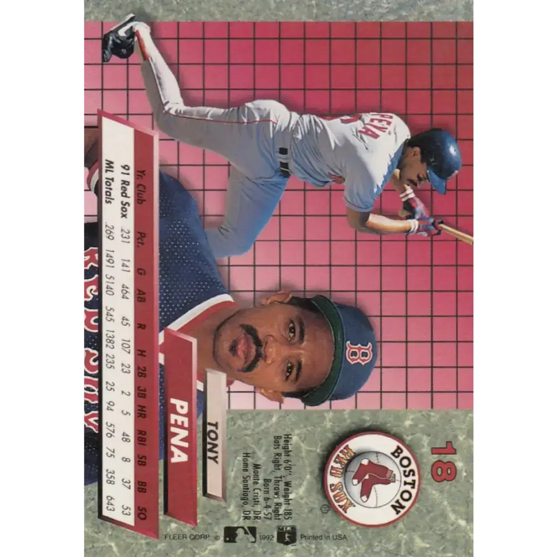 1992 Fleer Ultra #18 Tony Pena NM-MT Boston Red Sox Baseball Card - Baseball Card Single