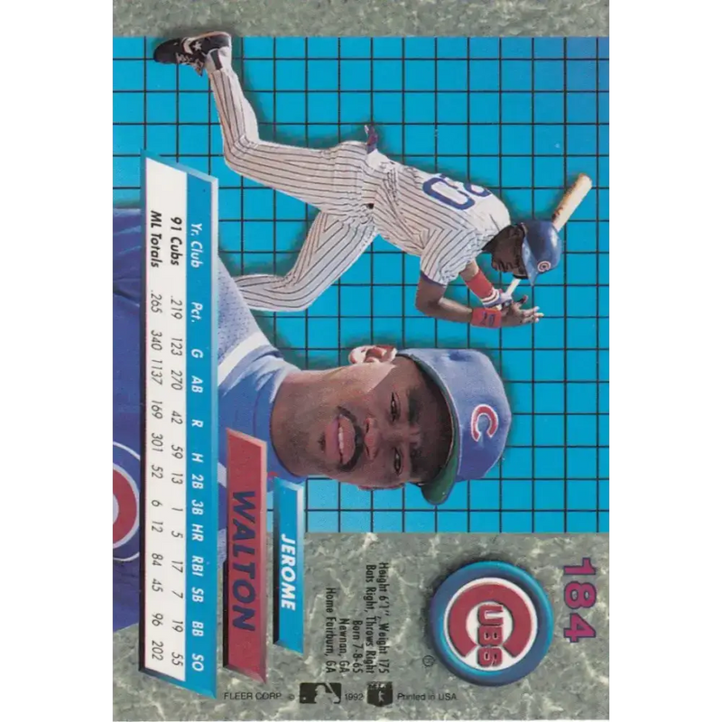 1992 Fleer Ultra #184 Jerome Walton NM-MT Chicago Cubs Baseball Card - Baseball Card Single