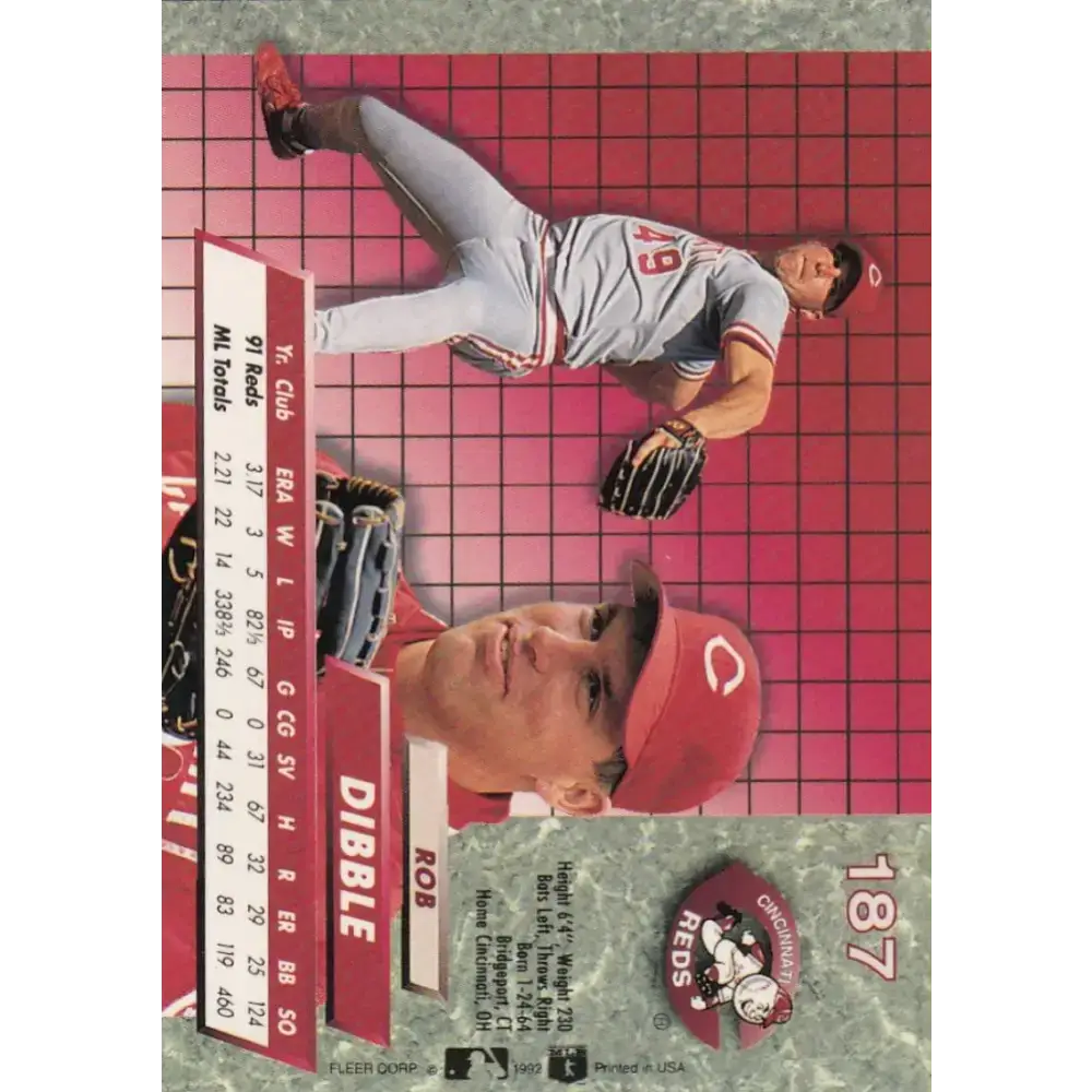 1992 Fleer Ultra #187 Rob Dibble NM-MT Cincinnati Reds Baseball Card - Baseball Card Single