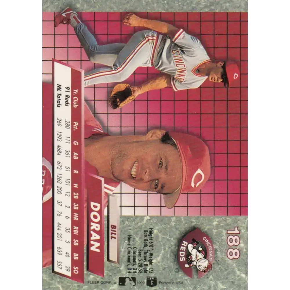 1992 Fleer Ultra #188 Bill Doran NM-MT Cincinnati Reds Baseball Card - Baseball Card Single