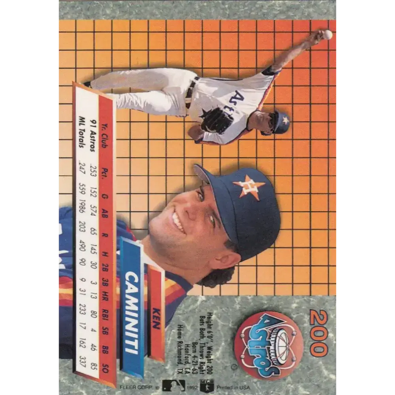 1992 Fleer Ultra #200 Ken Caminiti NM-MT Houston Astros Baseball Card - Baseball Card Single
