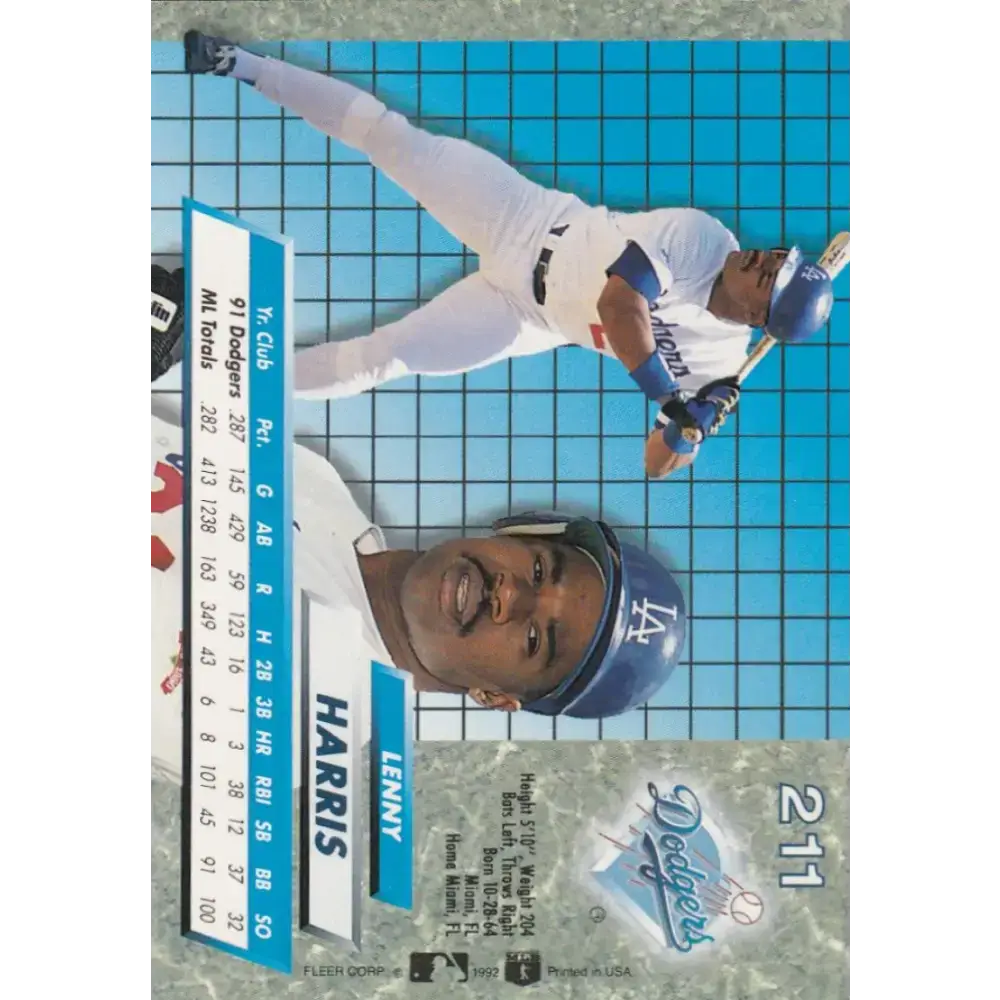 1992 Fleer Ultra #211 Lenny Harris NM-MT Los Angeles Dodgers Baseball Card - Baseball Card Single