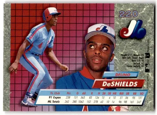 Original gloss Fleer Ultra Delino DeShields baseball card from 1992 Fleer Ultra series