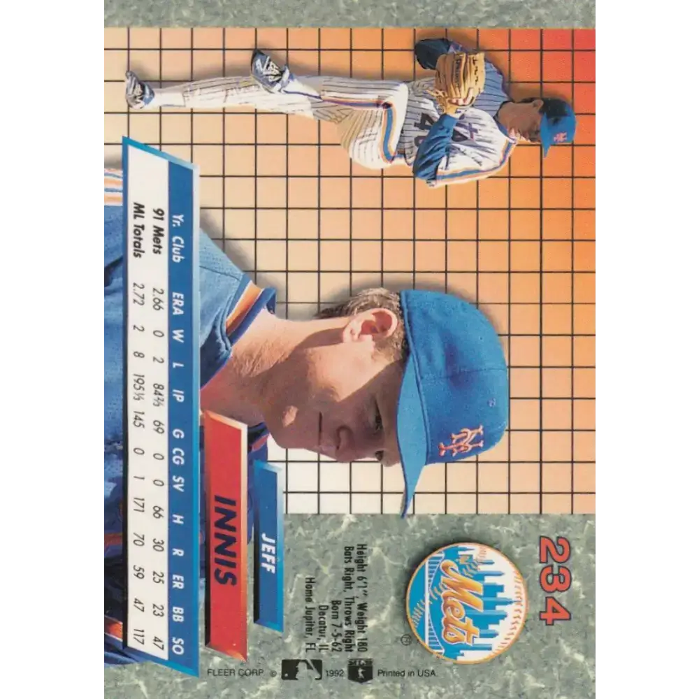 1992 Fleer Ultra #234 Jeff Innis NM-MT New York Mets Baseball Card - Baseball Card Single