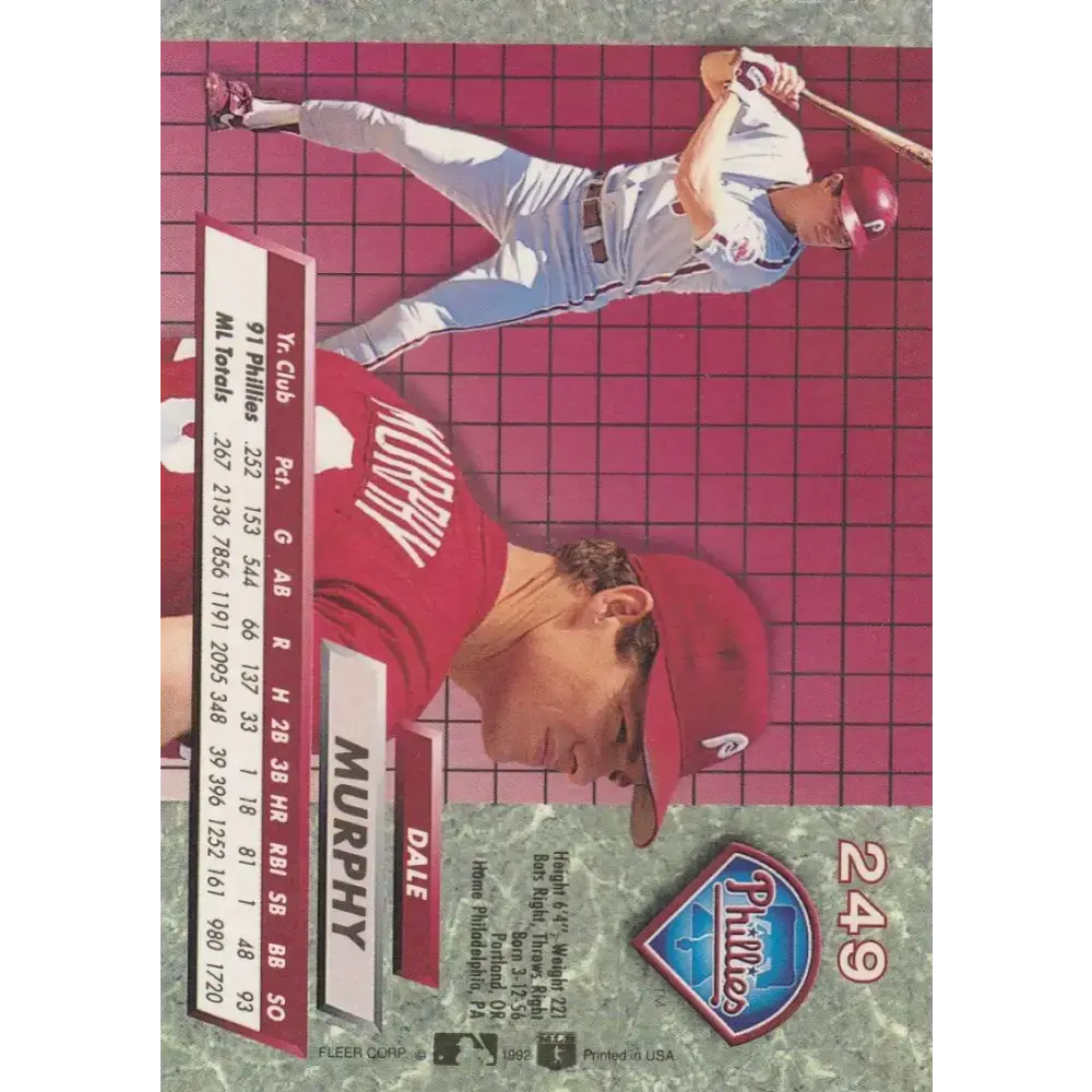 1992 Fleer Ultra #249 Dale Murphy NM-MT Philadelphia Phillies Baseball Card - Baseball Card Single