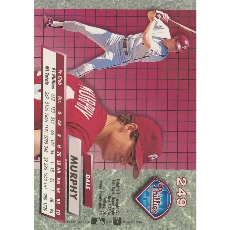 1992 Fleer Ultra #249 Dale Murphy NM-MT Philadelphia Phillies Baseball Card - Baseball Card Single