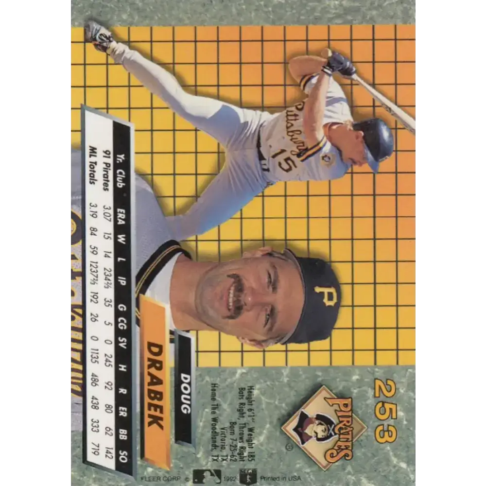 1992 Fleer Ultra #253 Doug Drabek NM-MT Pittsburgh Pirates Baseball Card - Baseball Card Single