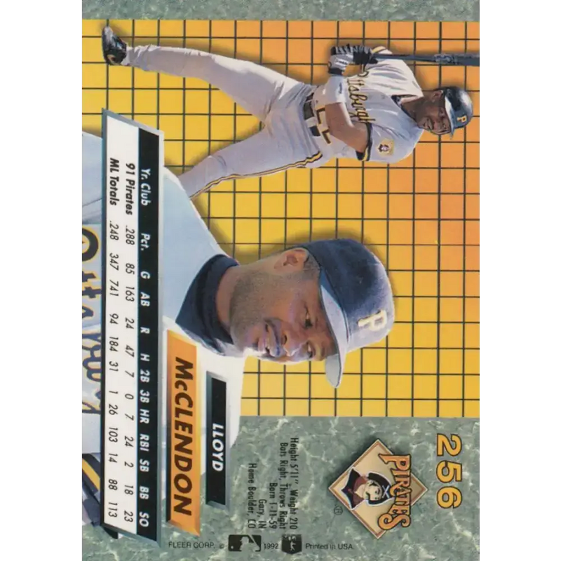 1992 Fleer Ultra #256 Lloyd McClendon NM-MT Pittsburgh Pirates Baseball Card - Baseball Card Single