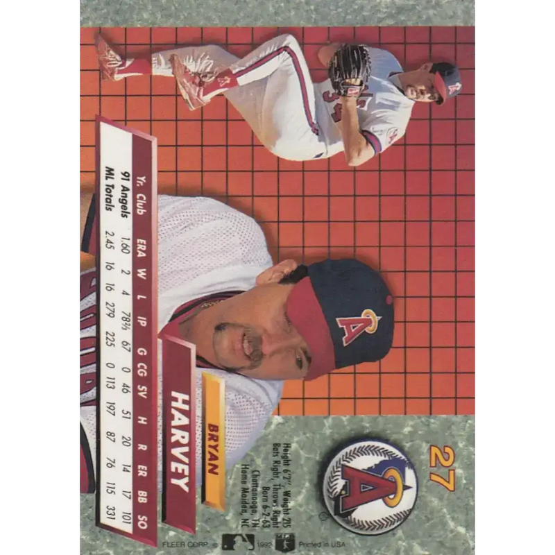 1992 Fleer Ultra #27 Bryan Harvey NM-MT California Angels Baseball Card - Baseball Card Single
