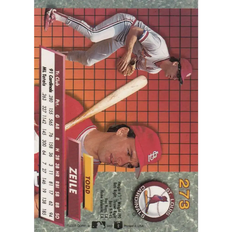 1992 Fleer Ultra #273 Todd Zeile NM-MT St. Louis Cardinals Baseball Card - Baseball Card Single