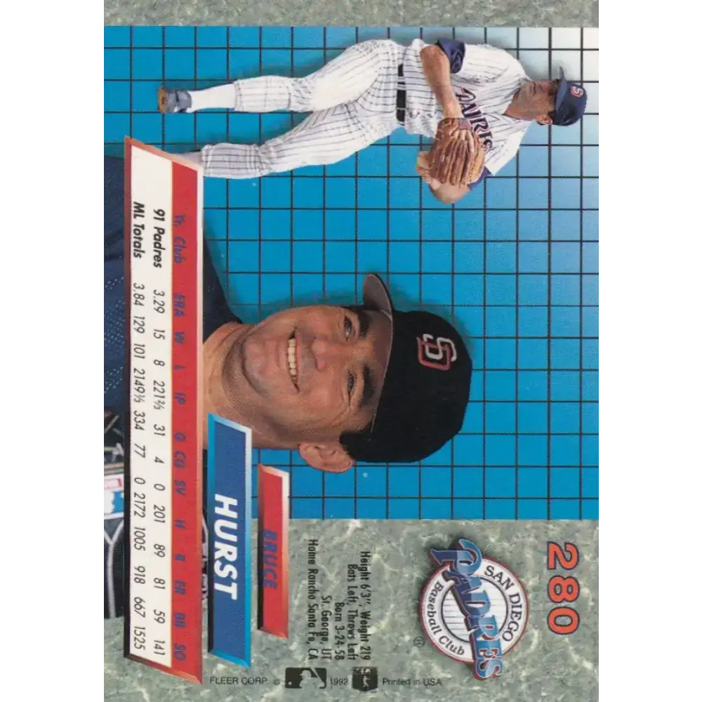 1992 Fleer Ultra #280 Bruce Hurst NM-MT San Diego Padres Baseball Card - Baseball Card Single