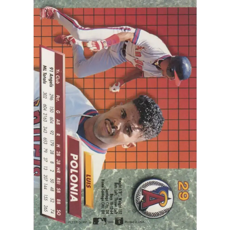 1992 Fleer Ultra #29 Luis Polonia NM-MT California Angels Baseball Card - Baseball Card Single