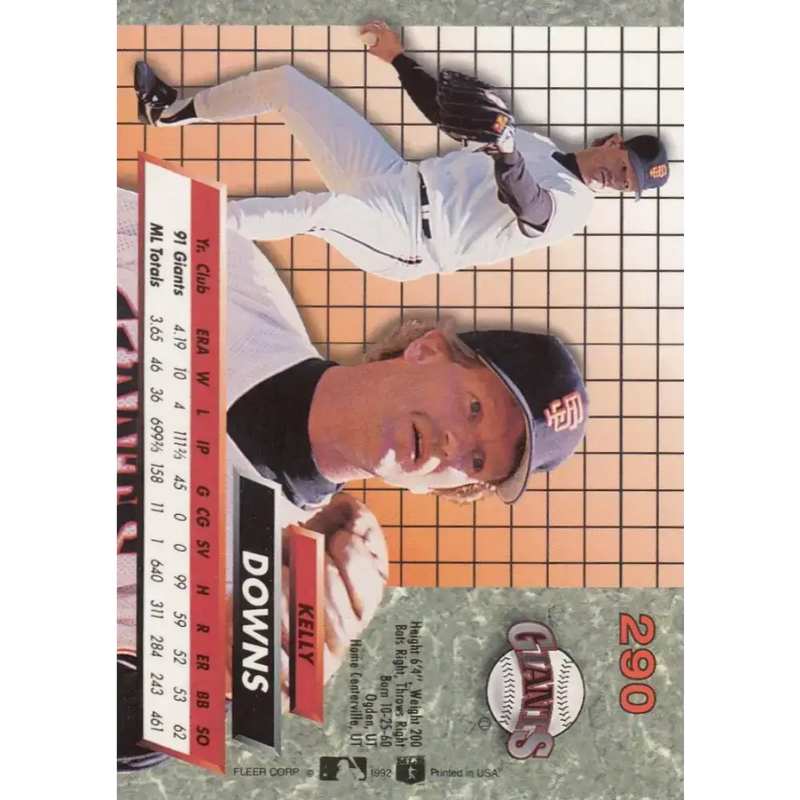 1992 Fleer Ultra #290 Kelly Downs NM-MT San Francisco Giants Baseball Card - Baseball Card Single