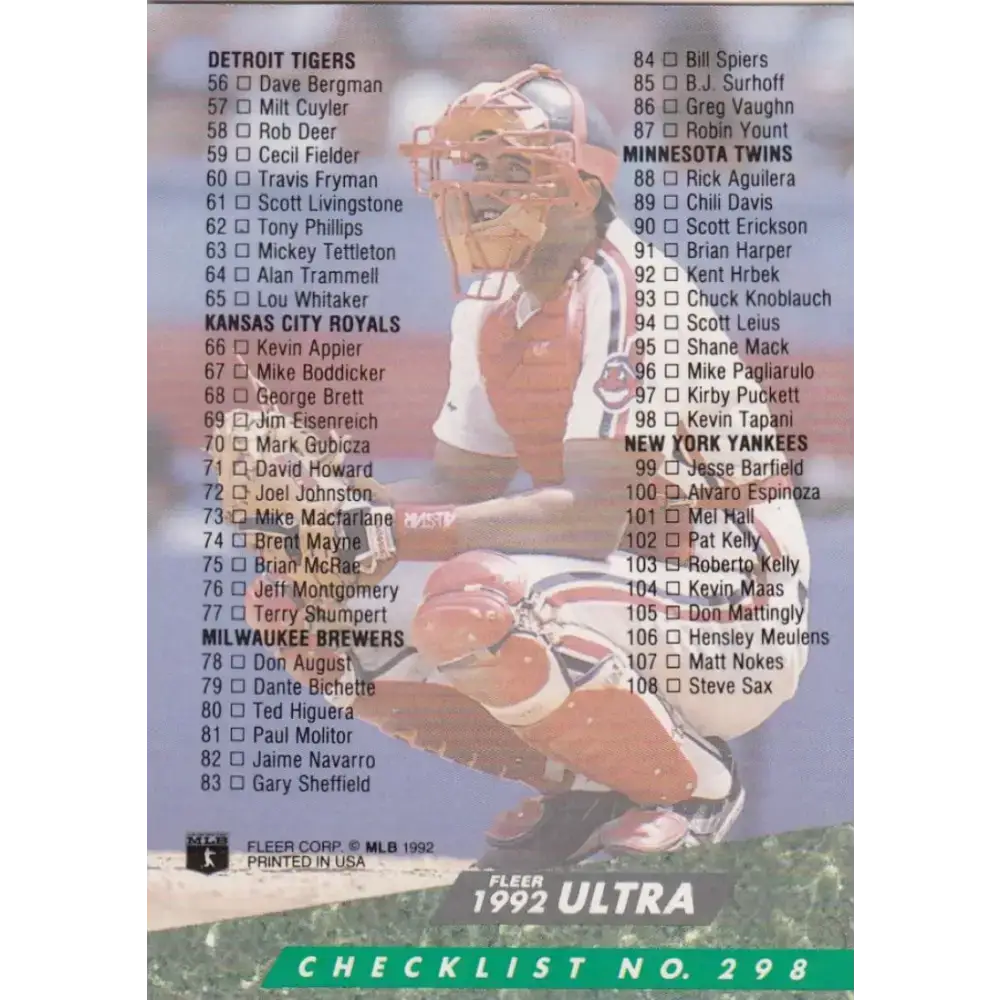 1992 Fleer Ultra #298 Checklist 1-100 Sandy Alomar Jr. NM-MT Cleveland Indians Baseball Card - Baseball Card Single
