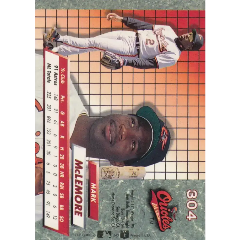 1992 Fleer Ultra #304 Mark McLemore NM-MT Baltimore Orioles Baseball Card - Baseball Card Single