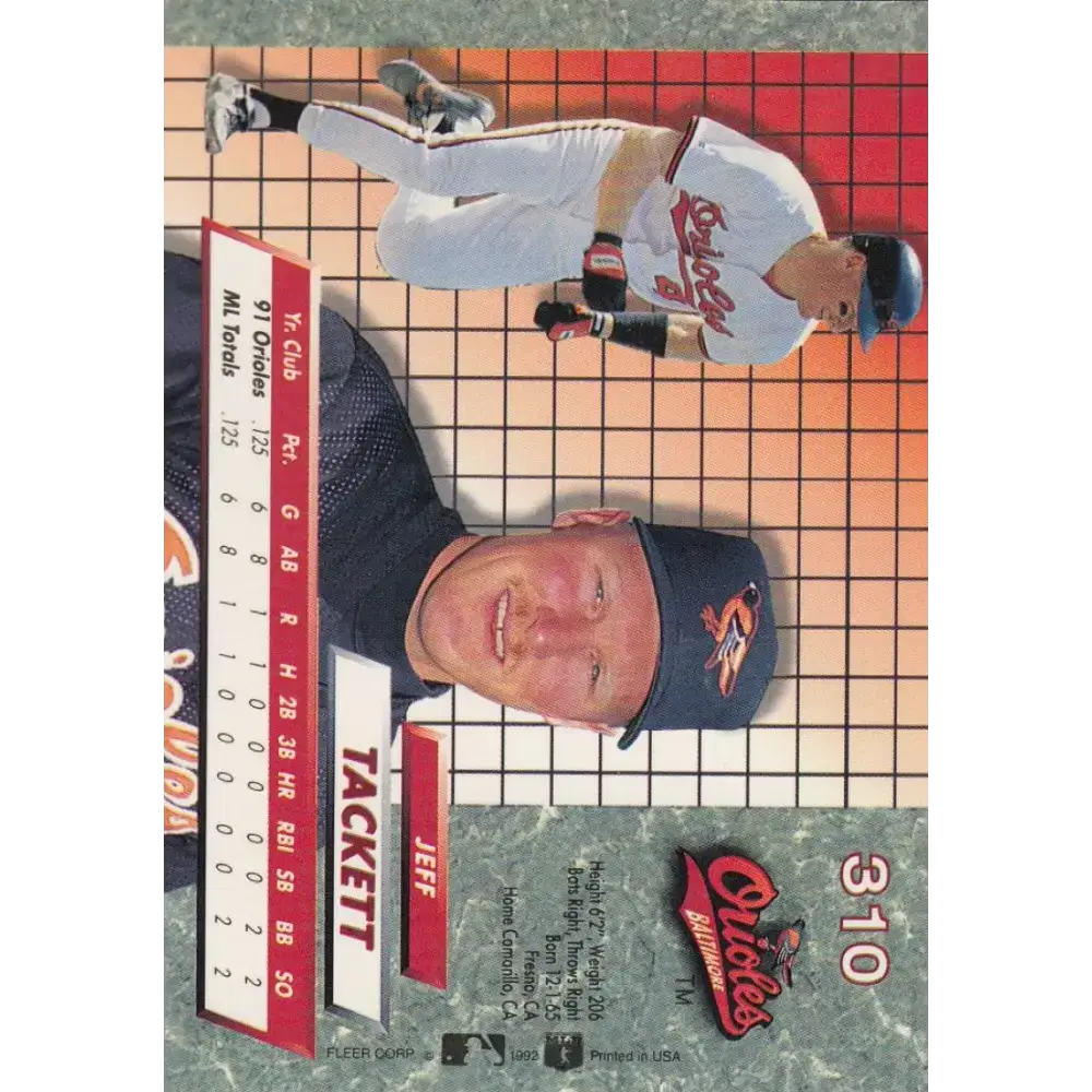 1992 Fleer Ultra #310 Jeff Tackett NM-MT Baltimore Orioles Baseball Card - Baseball Card Single